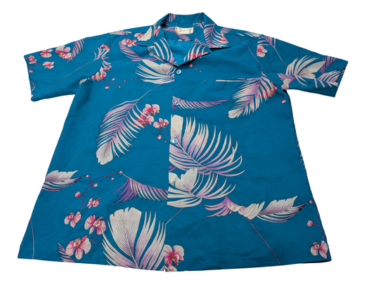 Chemise hawaïenne Helena's Made in Hawaii USA turquoise taille L #698h