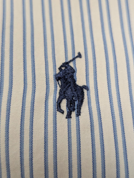Chemise Polo Ralph Lauren Shirt M L Blake Double Rayures Bleu Button Down Logo