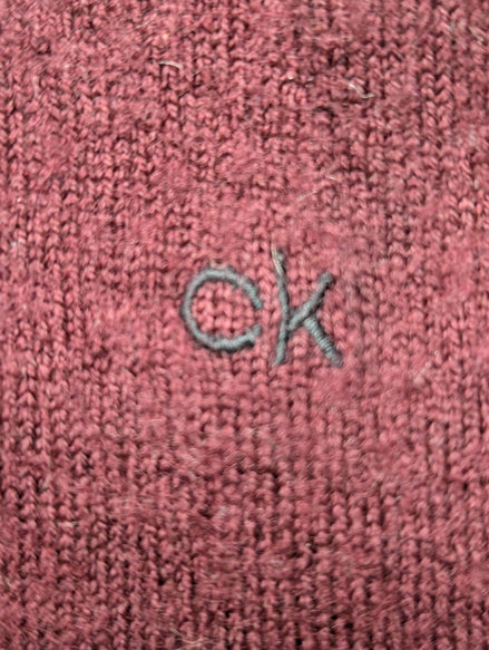 Pull Calvin Klein Col Montant Zippé 100% Laine Bordeaux Vintage Taille L