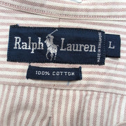 Chemise Ralph Lauren L Oxford Bordeaux clair à Rayures Vintage Manches courtes