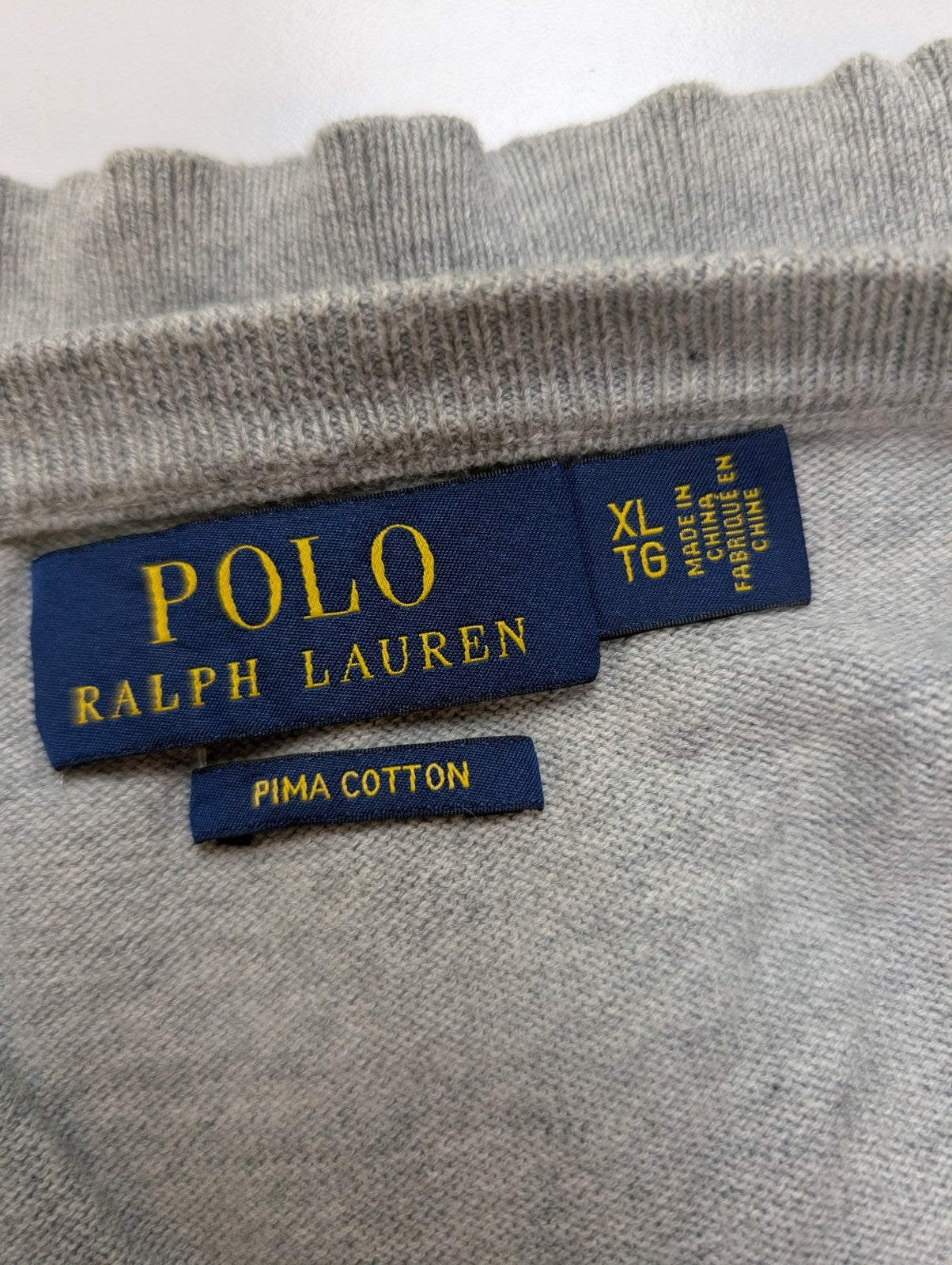 Pull POLO RALPH LAUREN Homme XL Gris Foncé Col V Logo Ton sur Ton Excellent État