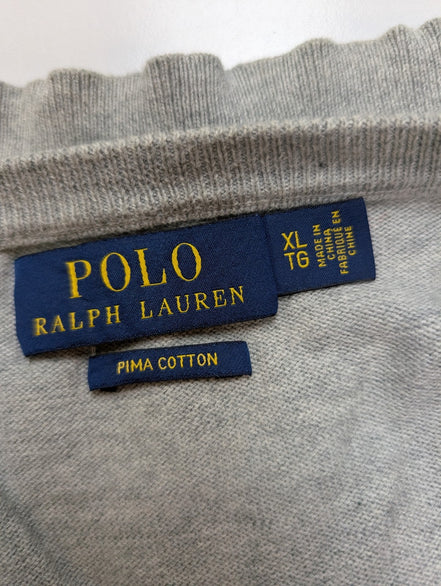 Pull POLO RALPH LAUREN Homme XL Gris Foncé Col V Logo Ton sur Ton Excellent État