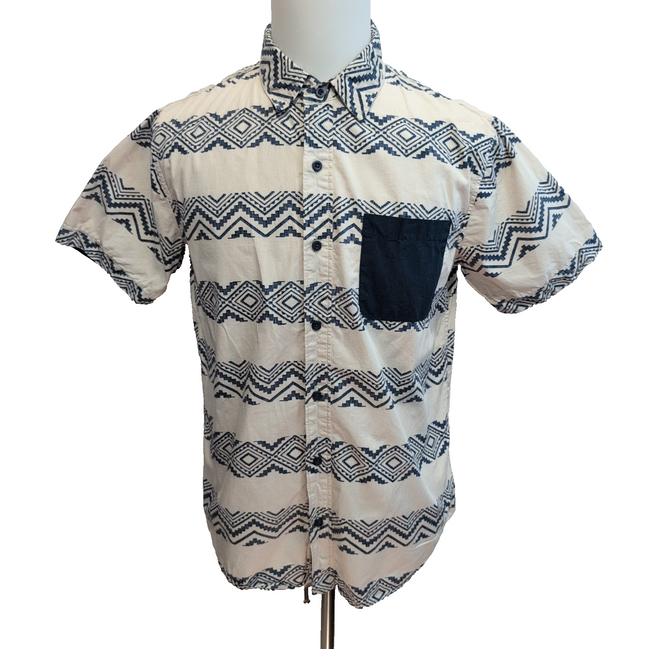 Chemise South House M écru bleu marine motifs aztèques coton manches courtes