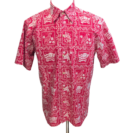 Chemise Hawaïenne Reyn Spooner M Made in Hawaii Rouge Motifs Coton