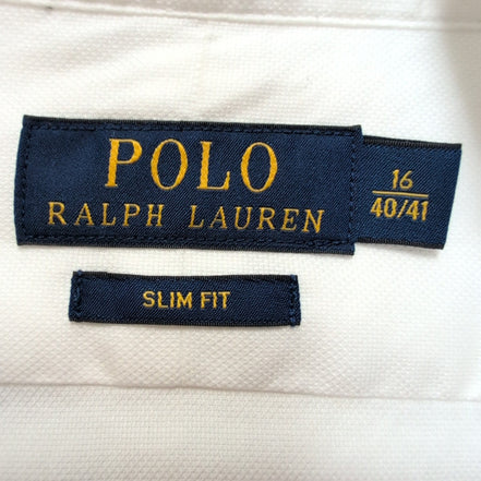Chemise Ralph Lauren L Blanche Coton Piqué Logo Blanc Brodé Manches Longues