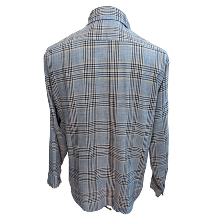 Chemise DEE CEE Vintage Made in USA Bleu Carreaux Col Pointe Années 70 M/L