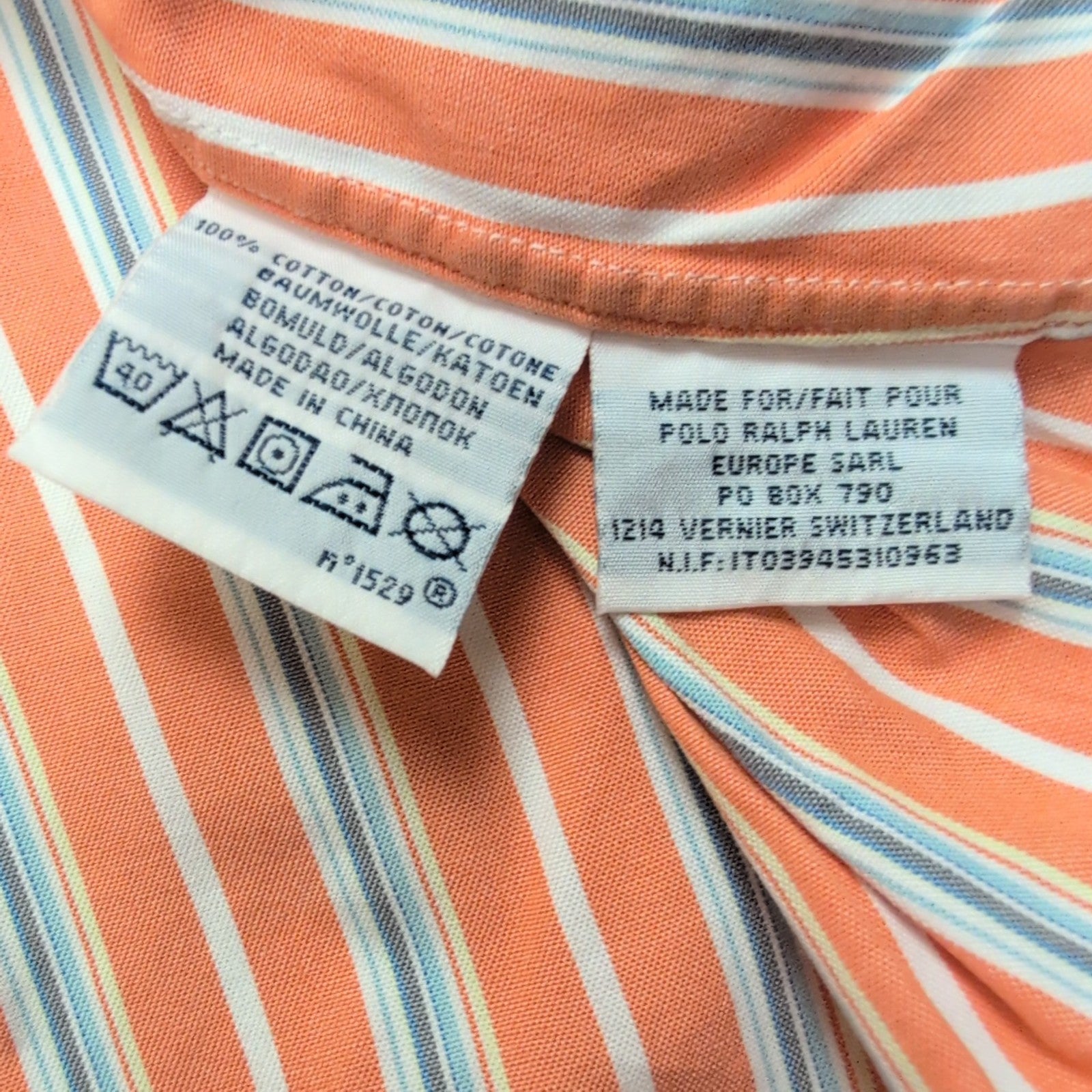 Chemise Polo Ralph Lauren L Custom Fit Rayures Orange Gris Button Down Shirt