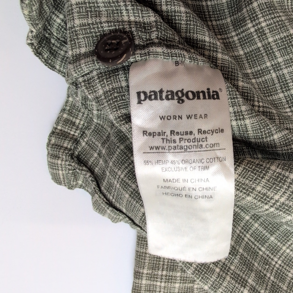 Chemise Patagonia L Kaki Carreaux Chanvre Coton Bio Manches Courtes