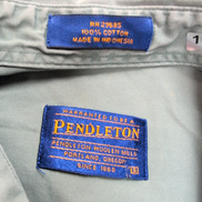 Chemise Pendleton S Vert Pâle 100% Coton Logo Cuir Manches Longues