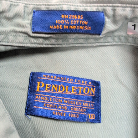 Chemise Pendleton S Vert Pâle 100% Coton Logo Cuir Manches Longues
