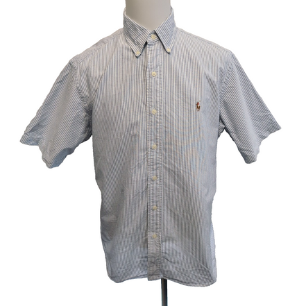 Chemise Ralph Lauren L Classic Fit bleu rayures Oxford manches courtes