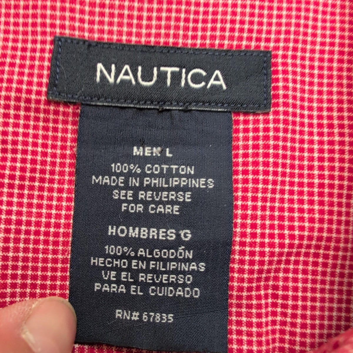 Chemise Nautica L Rouge Micro Carreaux 100% Coton Logo Manches Courtes