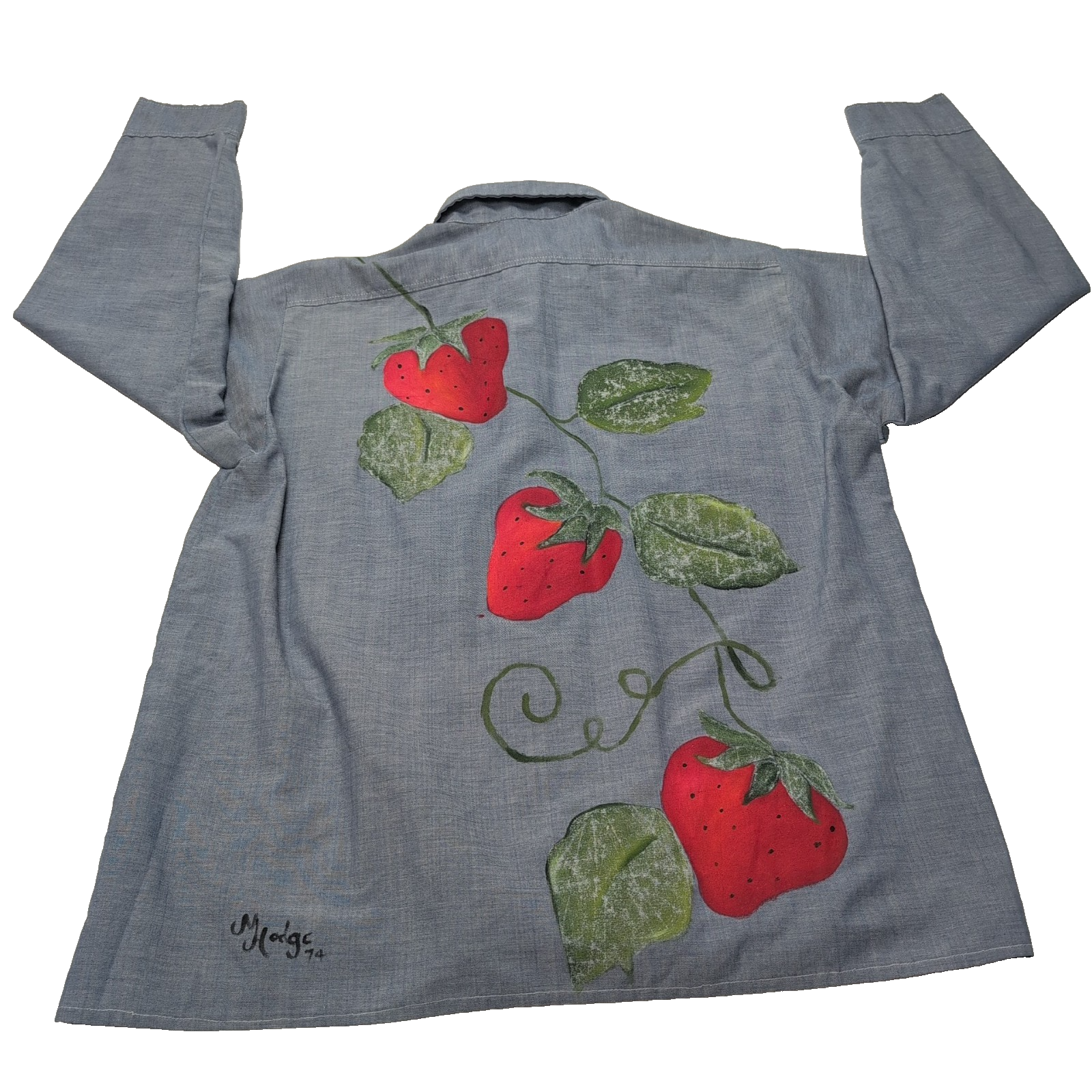 Chemise Big Mac JC Penney M Bleu Custom Fraises Signée 1974 2 Poches