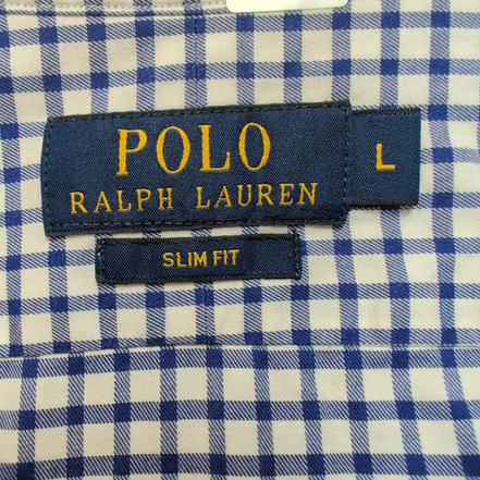 Chemise Polo Ralph Lauren Slim Fit L Carreaux Bleu Blanc Logo Rose