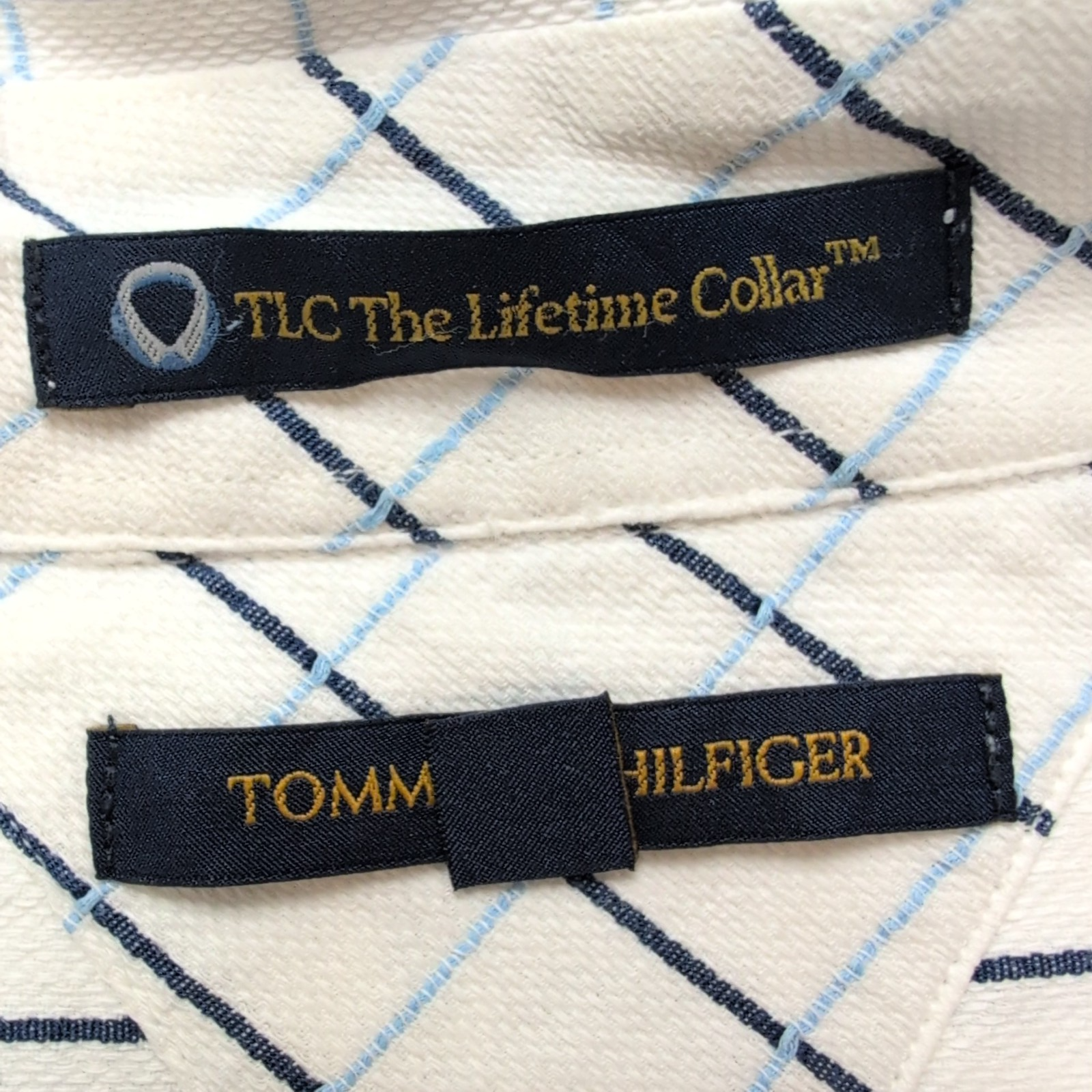 Chemise Tommy Hilfiger Homme XL/XXL Blanche Carreaux Bleus Coton Poche