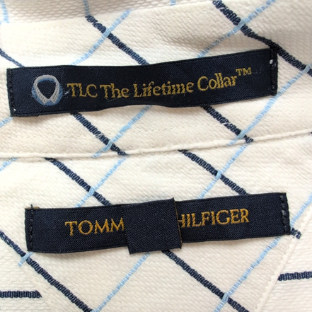 Chemise Tommy Hilfiger Homme XL/XXL Blanche Carreaux Bleus Coton Poche