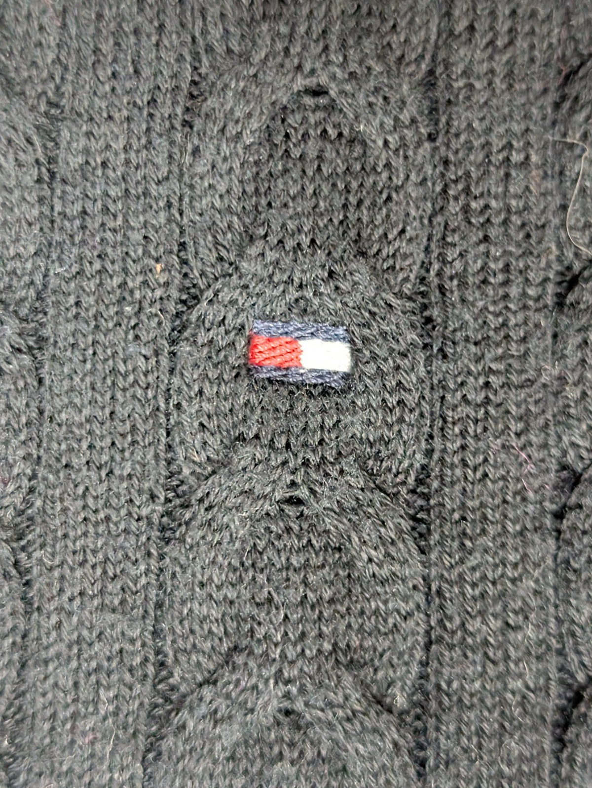 Pull Tommy Hilfiger Femme M Bleu Marine Maille Torsadée Coton Col Rond