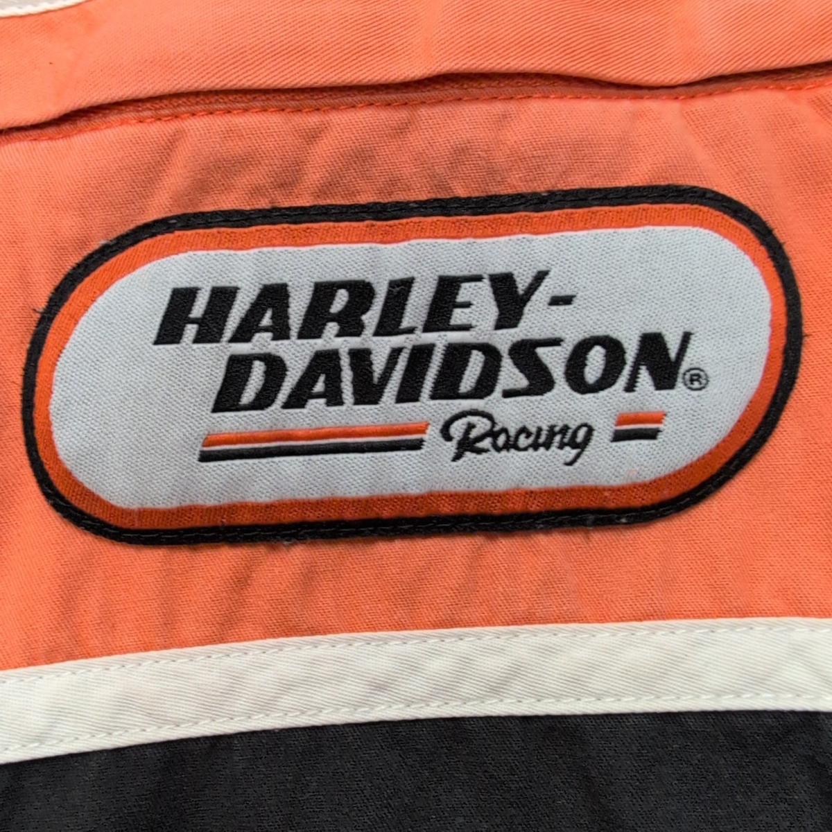 Chemise Harley Davidson noire orange brodée dos coton manches courtes L