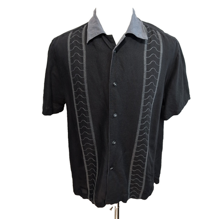 Chemise Hawaïenne Havanera Co Lin Rayonne Noir Bandes M
