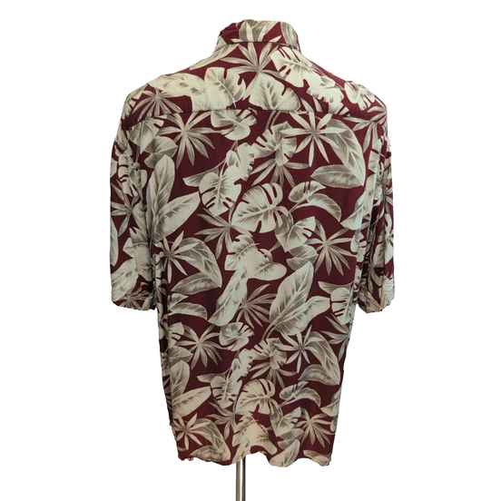 Chemise hawaïenne Pierre Cardin XL bordeaux feuillage 100% rayonne