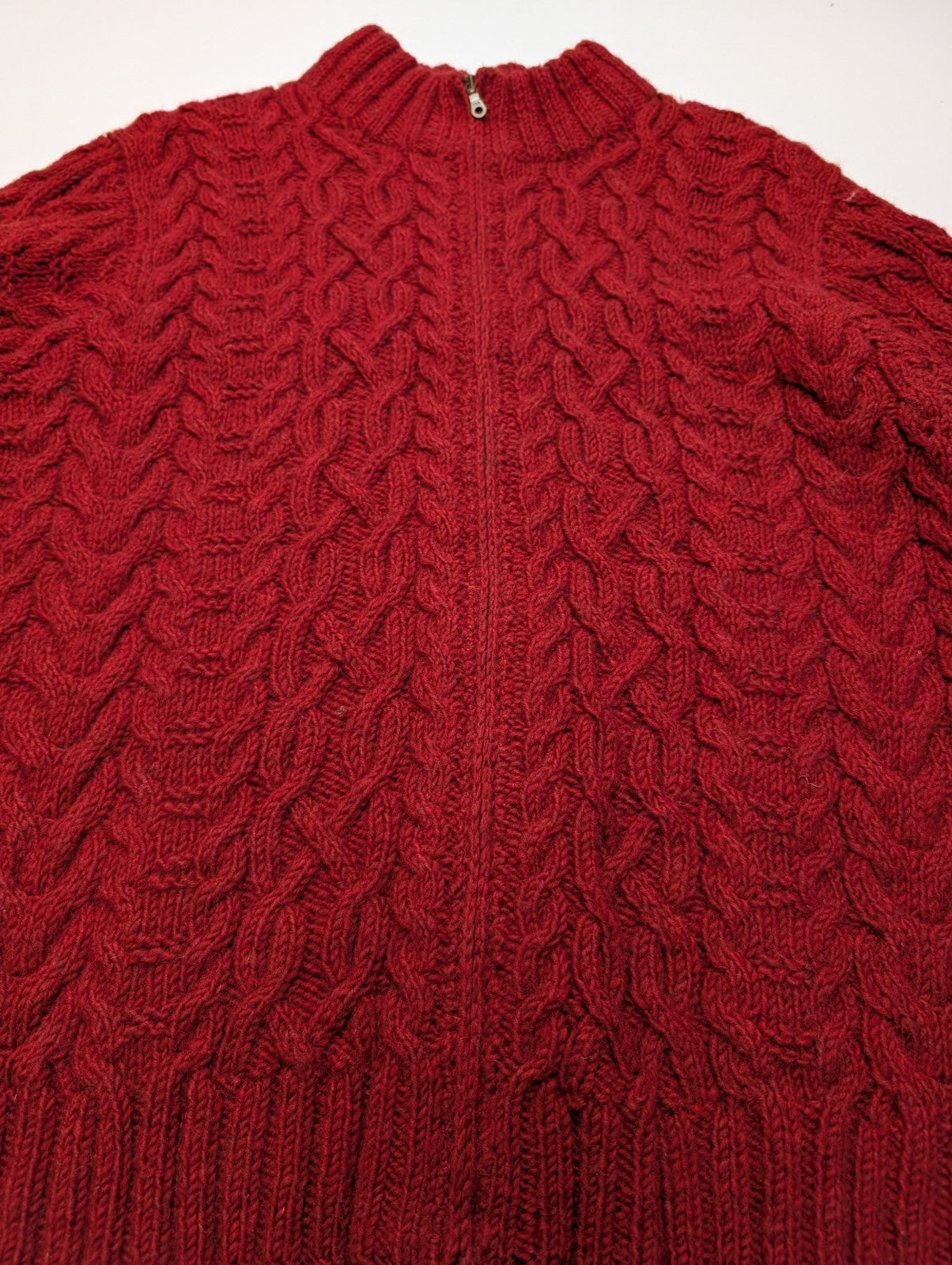 Gilet LAUREN RALPH LAUREN Rouge 100% LAINE Fait Main Torsadé Luxe Rare Femme