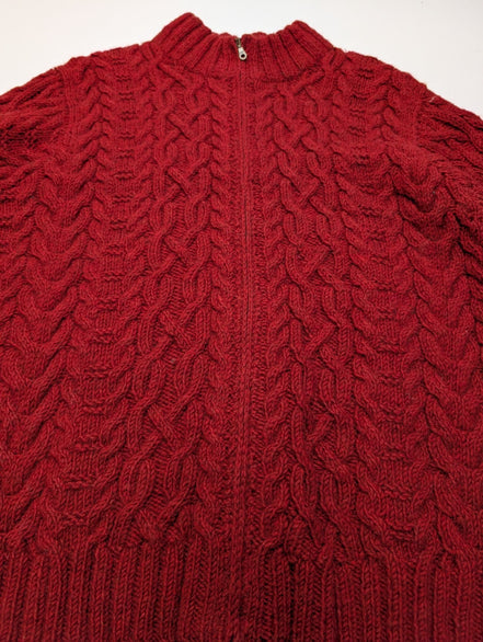 Gilet LAUREN RALPH LAUREN Rouge 100% LAINE Fait Main Torsadé Luxe Rare Femme