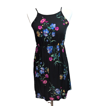 Robe d'été Femme M Noire Fleurie Bretelles Fines Taille Élastique