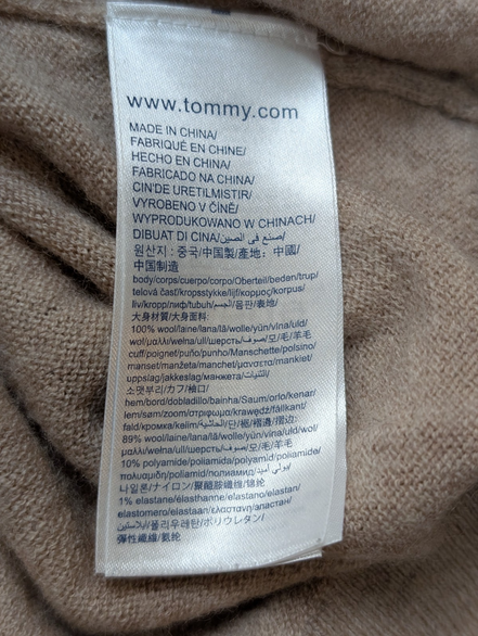 Pull Col V Tommy Hilfiger Marron Clair 100% Laine d'Agneau - Taille L / XL