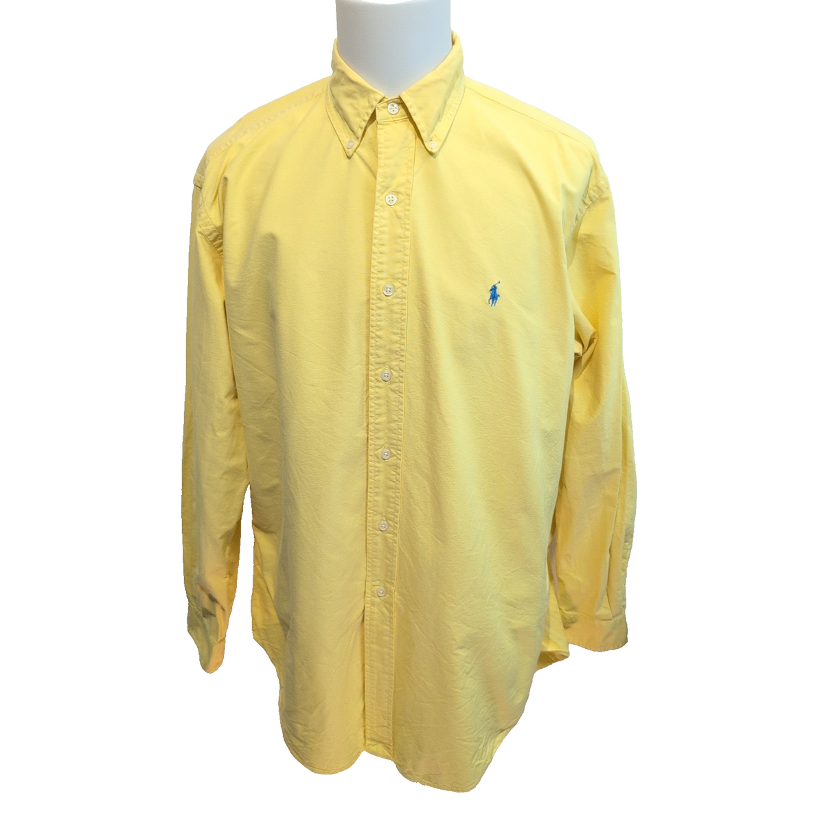 Chemise Ralph Lauren Classic Fit L Jaune Logo Bleu Clair Coton manches longues