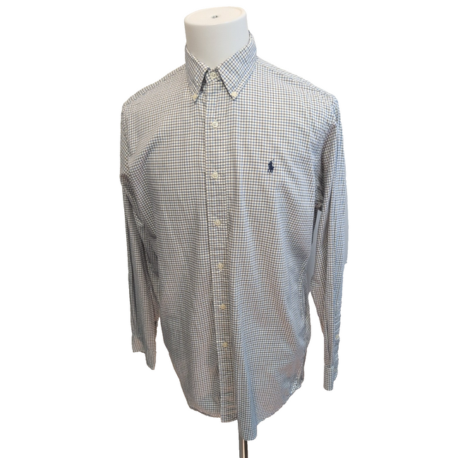 Chemise Ralph Lauren Ellington Homme M Blanche Carreaux Bleu Noir