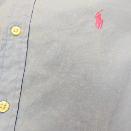 Chemise Ralph Lauren Slim Fit S Bleu Clair Logo Rose Coton Manches Longues