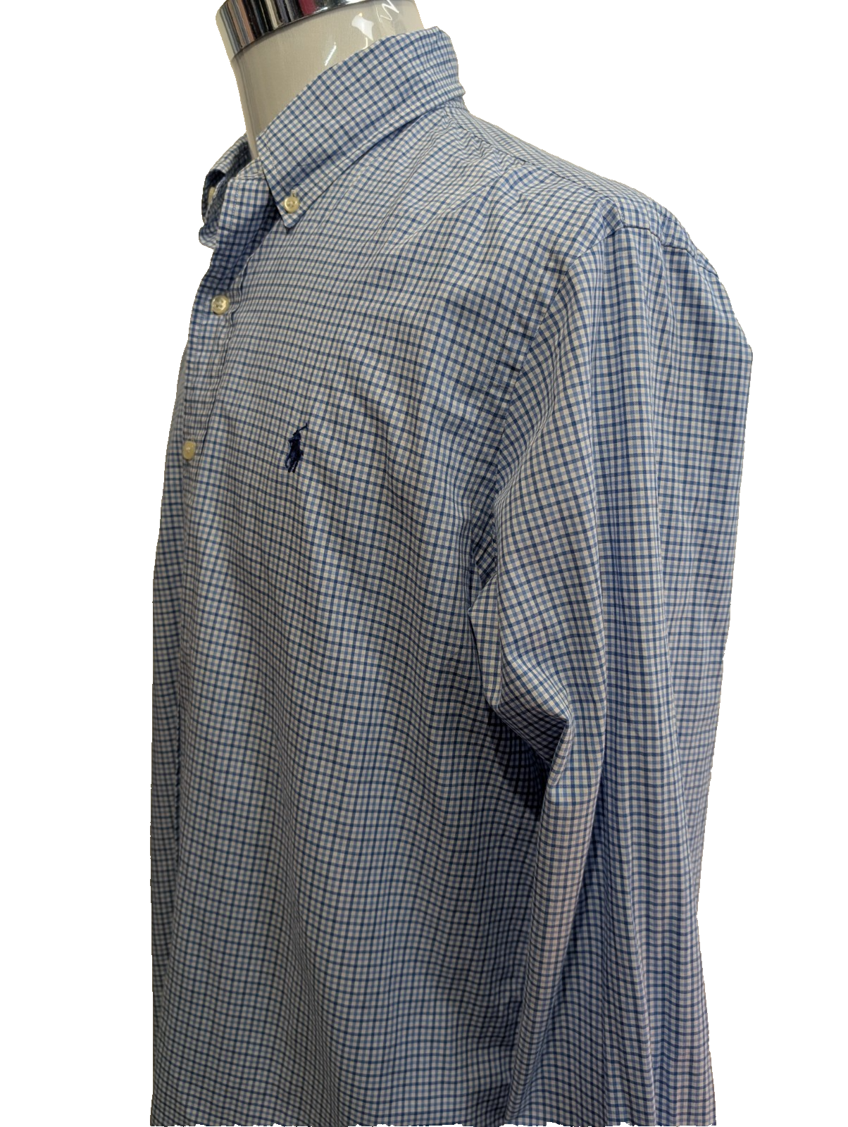 Chemise Polo Ralph Lauren Shirt L Petits Carreaux Bleu Blanc Button Down Logo