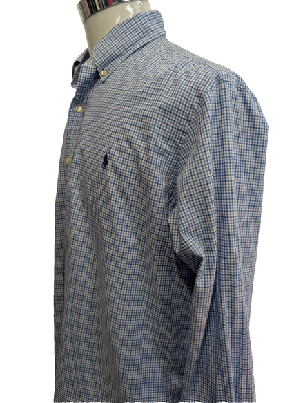 Chemise Polo Ralph Lauren Shirt L Petits Carreaux Bleu Blanc Button Down Logo