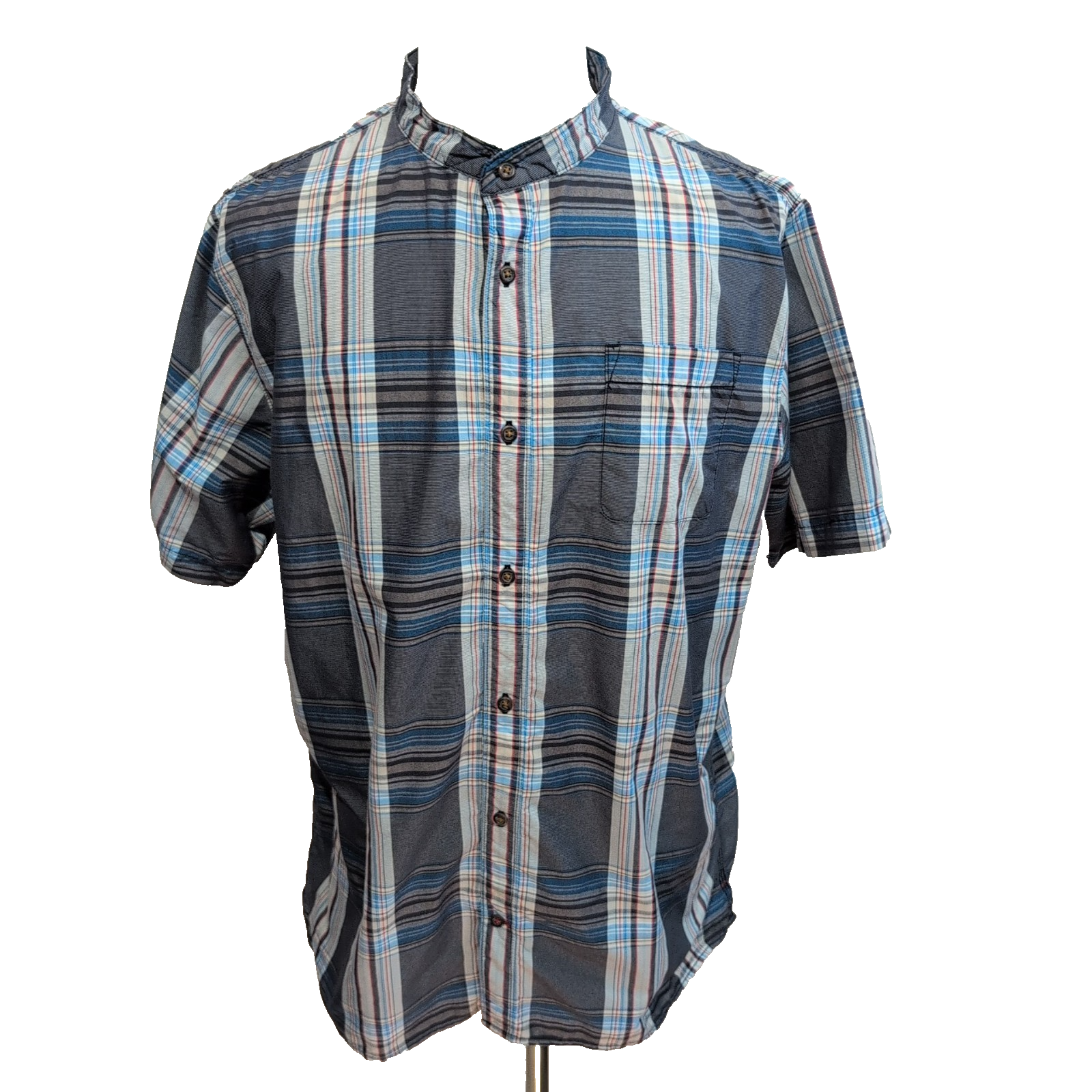 Chemise The North Face XL Bleu Gris Carreaux Nylon Col Officier Manches courtes