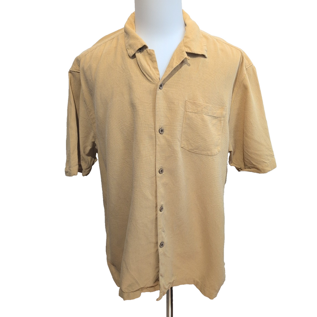 Chemise Hawaïenne Tommy Bahama XL Soie Jaune Boutons Bois Vintage