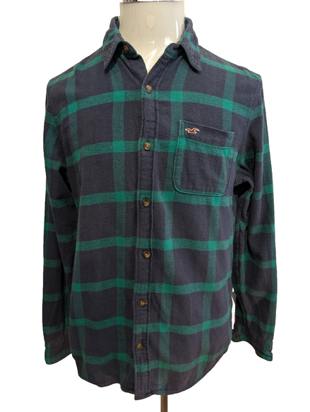 🌊 Chemise HOLLISTER Flanelle Carreaux Vert Bleu M Coton |306S