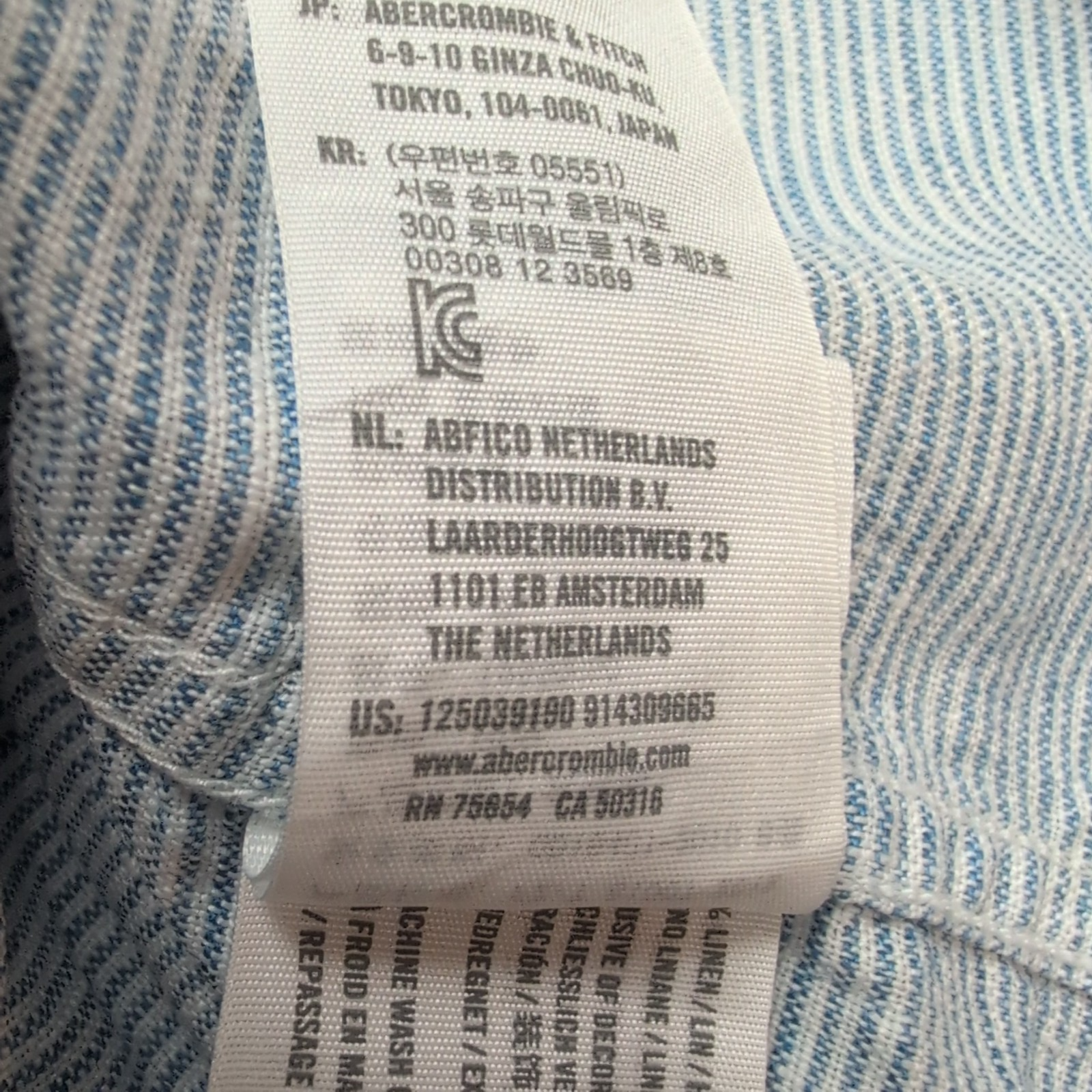 Chemise Abercrombie & Fitch 100% Lin Bleu Rayures Manches Courtes Taille M
