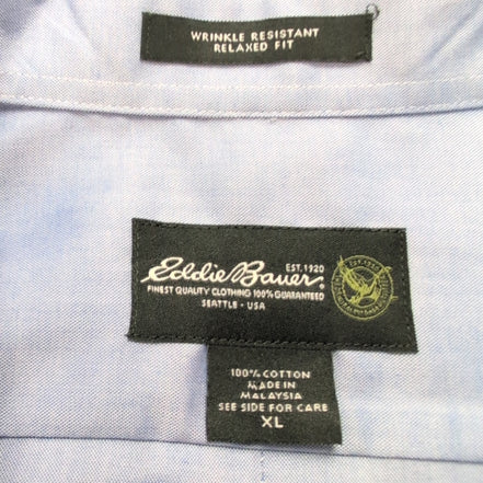 Chemise Eddie Bauer XL Bleu Uni 100% Coton Poche Manches Longues