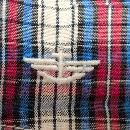 Chemise Dockers M Carreaux Bleu Blanc Rouge Logo Poche manches longues