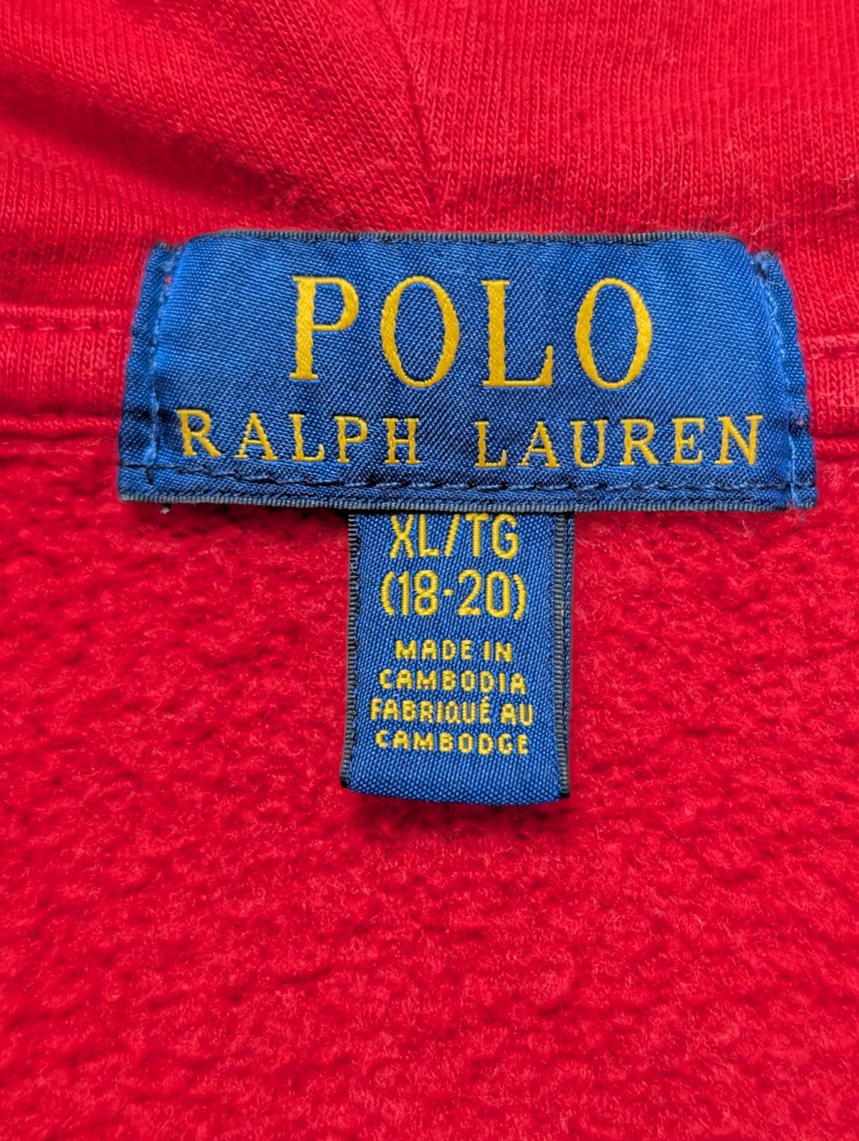 Veste à Capuche Zippée Polo Ralph Lauren Rouge Logo Marine - Taille XL 18-20