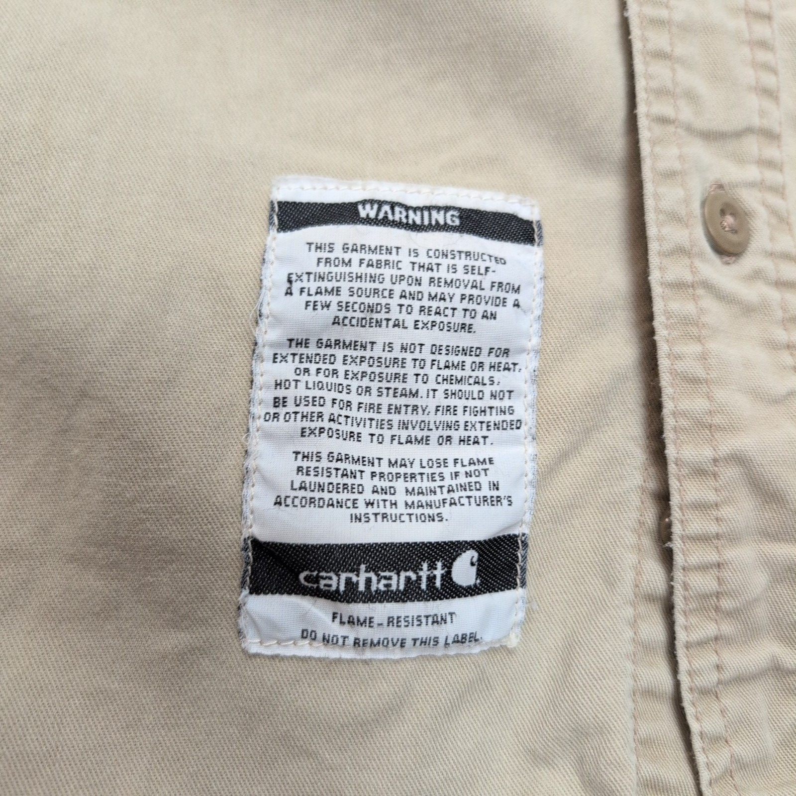 Chemise Carhartt FR 2XL Beige Workwear Coupe-Feu 3 Poches manches longues