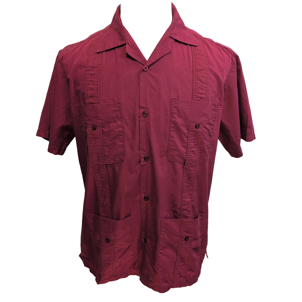 Chemise Hawaïenne Renato Collezione M Bordeaux Style Cuba Panama 4 Poches