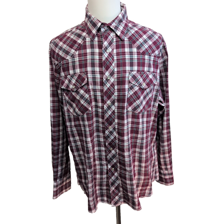 Chemise Wrangler Western Manches Longues à Carreaux Bordeaux Taille XL