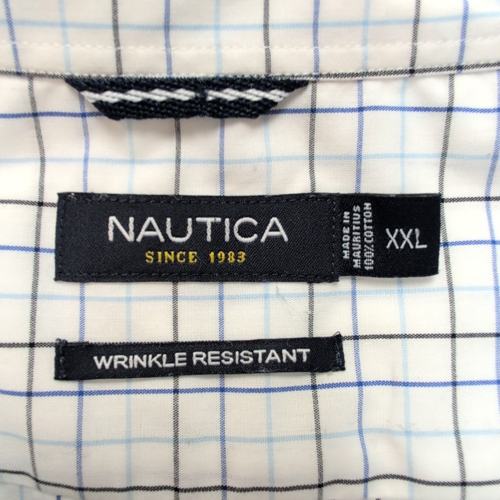 Chemise Nautica Blanc Carreaux Bleu Noir 2XL Coton Vintage XXL
