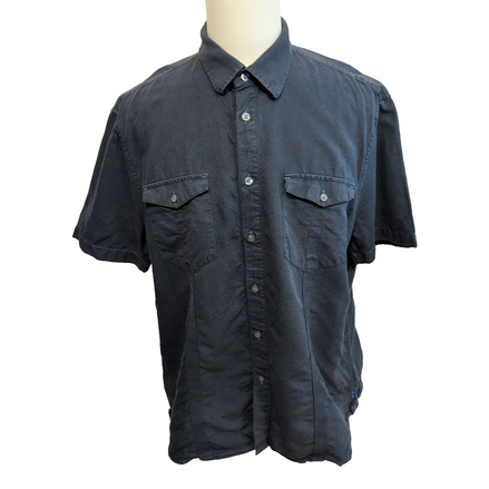 Chemise AX Armani Exchange modèle lin bleu marine 2 poches nacrées XL