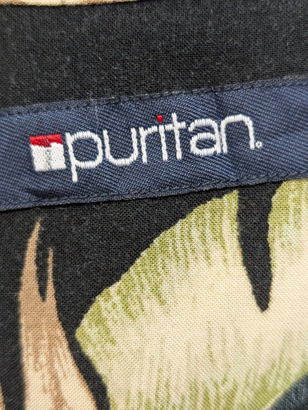Chemise Hawaïenne PURITAN Noire Motif Feuillage Vert - Taille XL