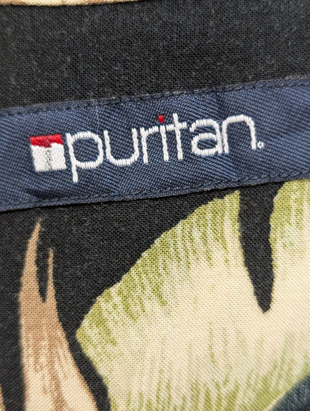 Chemise Hawaïenne PURITAN Noire Motif Feuillage Vert - Taille XL