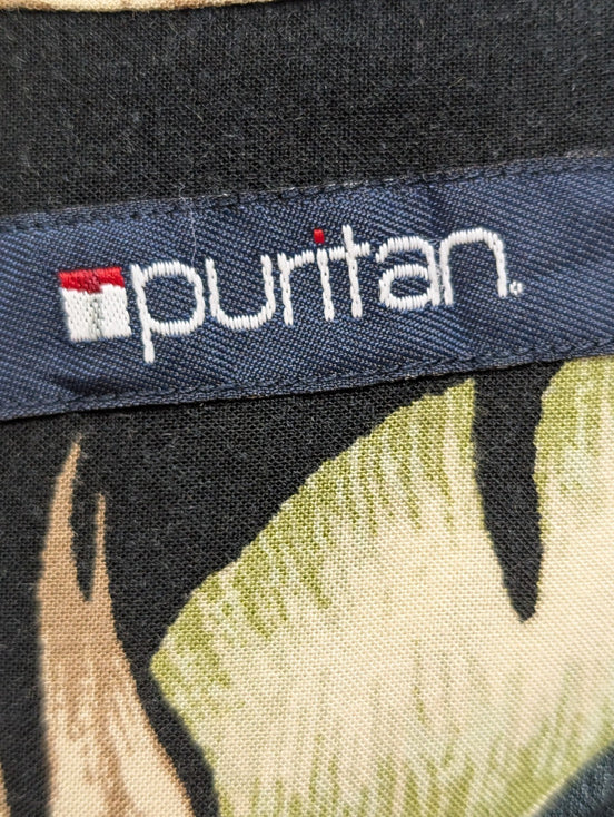 Chemise Hawaïenne PURITAN Noire Motif Feuillage Vert - Taille XL