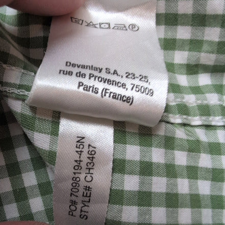 Chemise Lacoste 42 L Vert Blanc Vichy Regular Fit Logo Poche manches longues