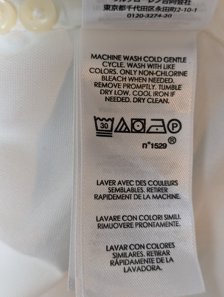 Chemise Polo Ralph Lauren Performance Blanche Manches Longues T. 4X Big 4XL 5XL
